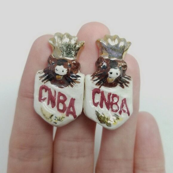 Vintage CNBA Hand Made Mascot Clip On Earrings,  Retro Estate Screw Back - Picture 1 of 6